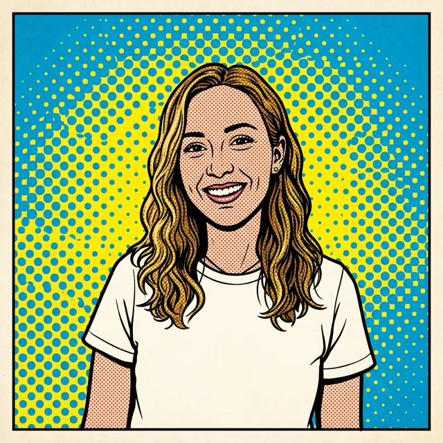 The woman drawn as a pop art comic with halftone dots